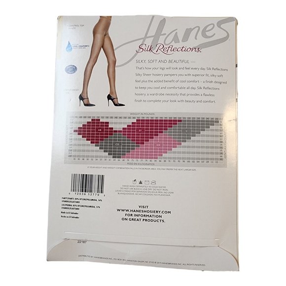 Hanes Silk Reflections Sheer Sz CD Travel Buff Control Top Sandalfoot Pantyhose - Picture 3 of 6
